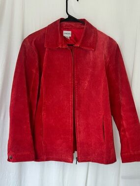 Chico’s red 100% leather jacket Moto grunge short motorcycle jacket Sz 2 Boho